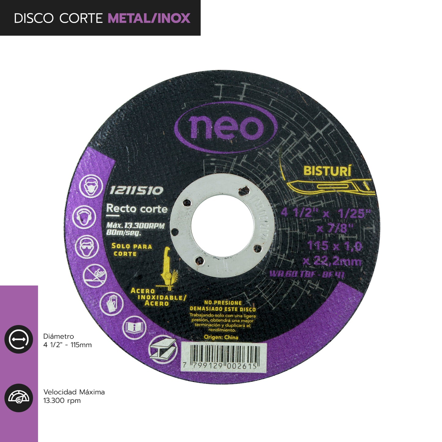 DISCO DE CORTE 4 1/2′ x 1.0mm NEO