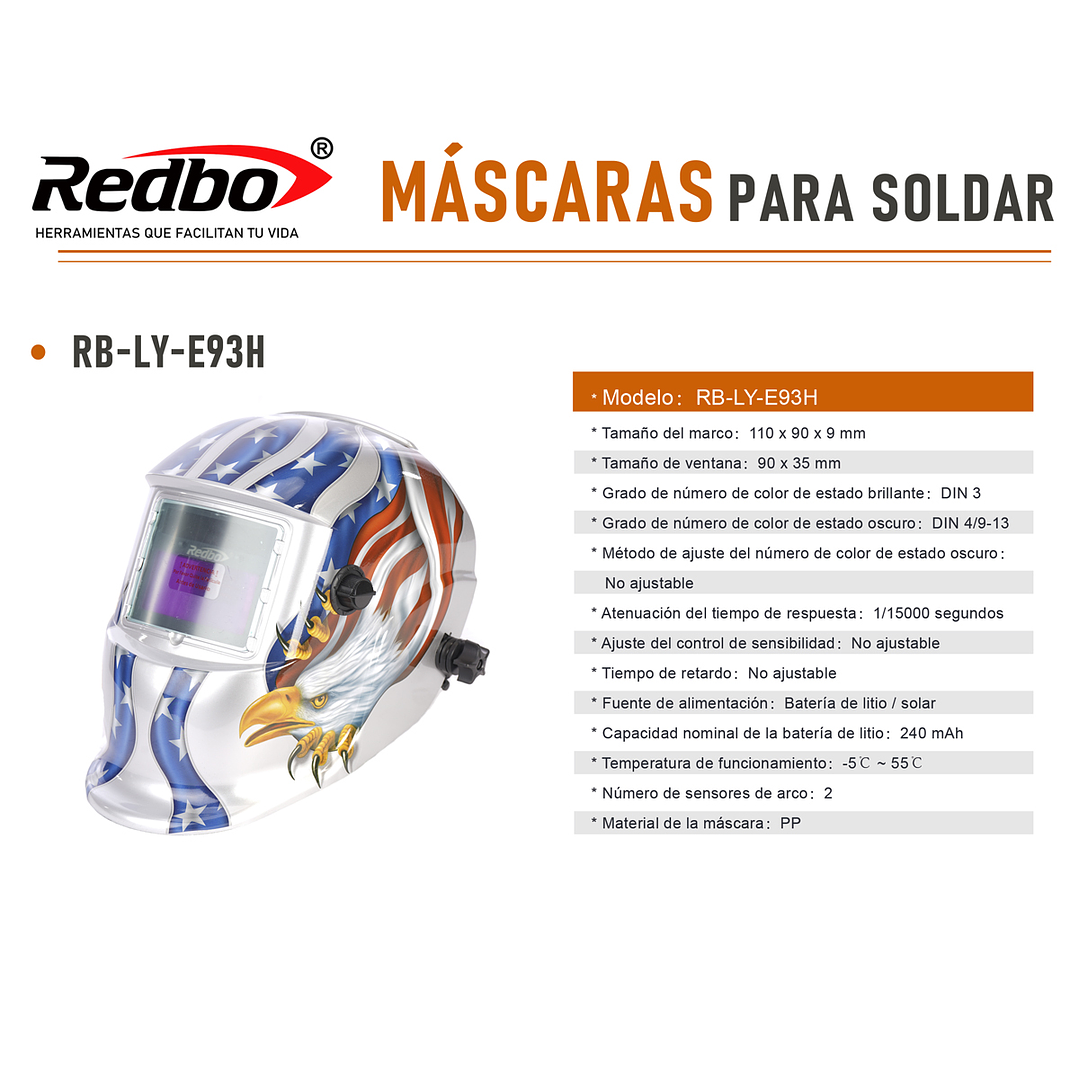 MASCARA DE SOLDAR FOTOSENSIBLE REDBO RB-LY93H