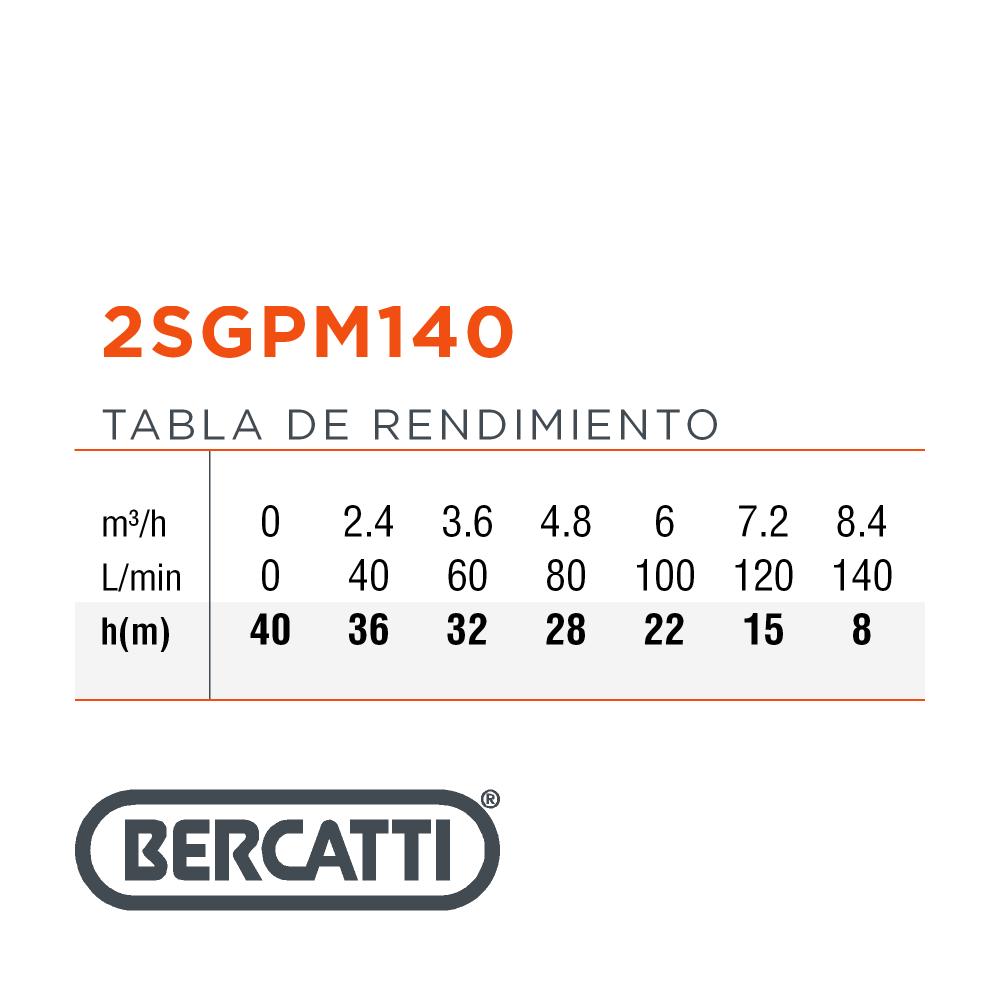 BOMBA DE SUPERFICIE CENTRIFUGA 1,5HP DOBLE IMPULSOR BERCATTI 2SGPM140