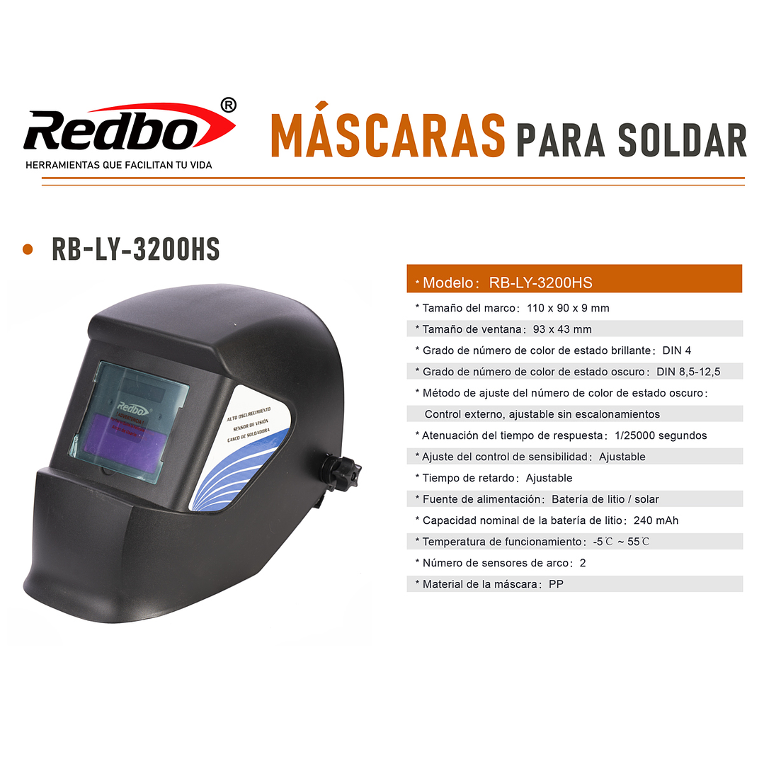 MASCARA DE SOLDAR FOTOSENSIBLE REDBO RB-LY-3200HS