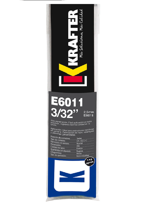 ELECTRODO SOLDADURA 6011 3/32 (2.5mm) FORMATO 1 KG KRAFTER