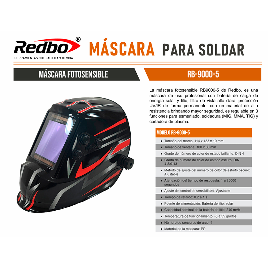 MASCARA DE SOLDAR FOTOSENSIBLE REDBO IRON MASK XL