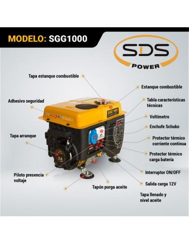 GENERADOR BENCINERO 0.8KW 4 TIEMPOS SDS SGG1000
