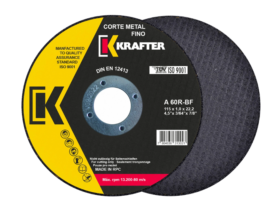 DISCO DE CORTE METAL FINO KRAFTER METAL 4 1/2' x 1.0MM