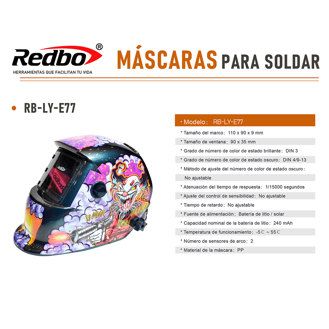 MASCARA DE SOLDAR FOTOSENSIBLE REDBO RB-LYE77