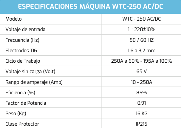 SOLDADORA TIG AC/DC 220/250A WELTEC WTC-250