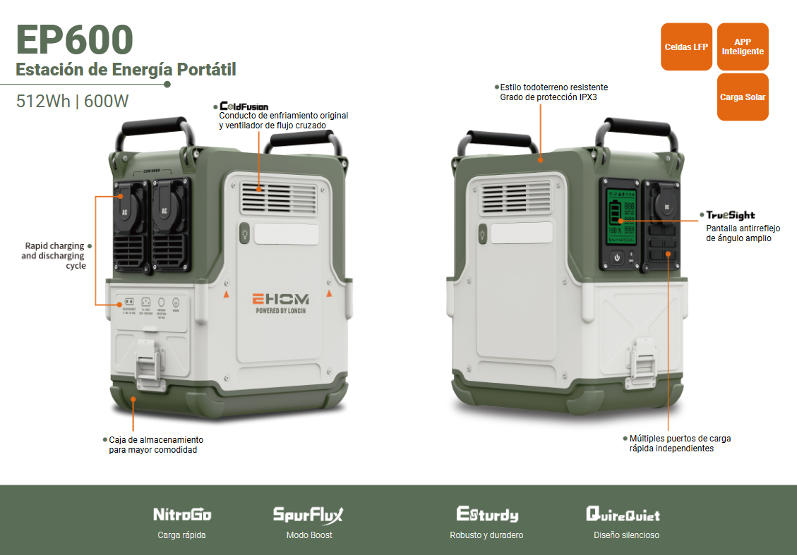 ESTACION DE ENERGÍA PORTÁTIL 600W EHOM EP600