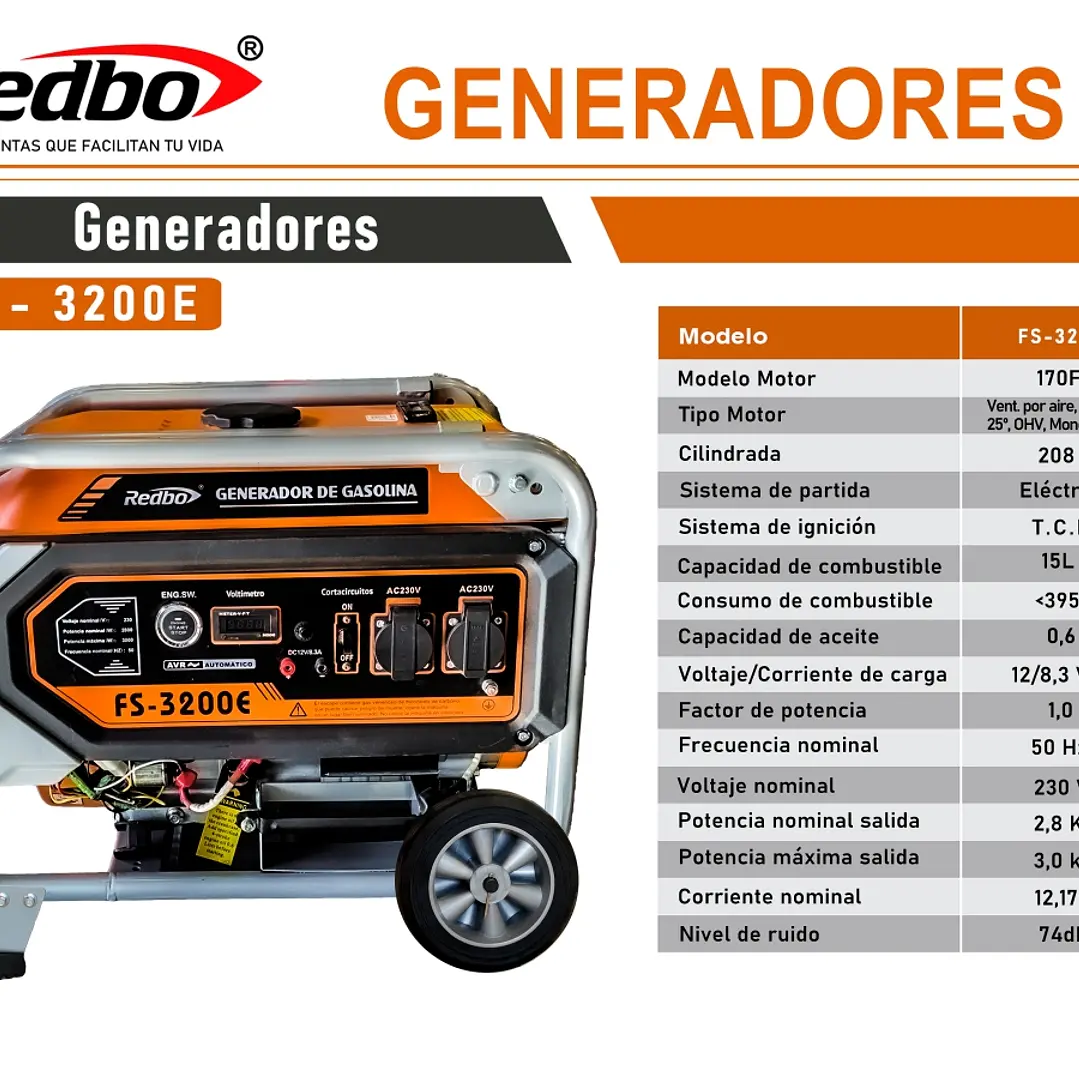 GENERADOR BENCINERO PARTIDA ELECTRICA REDBO FS-3200E