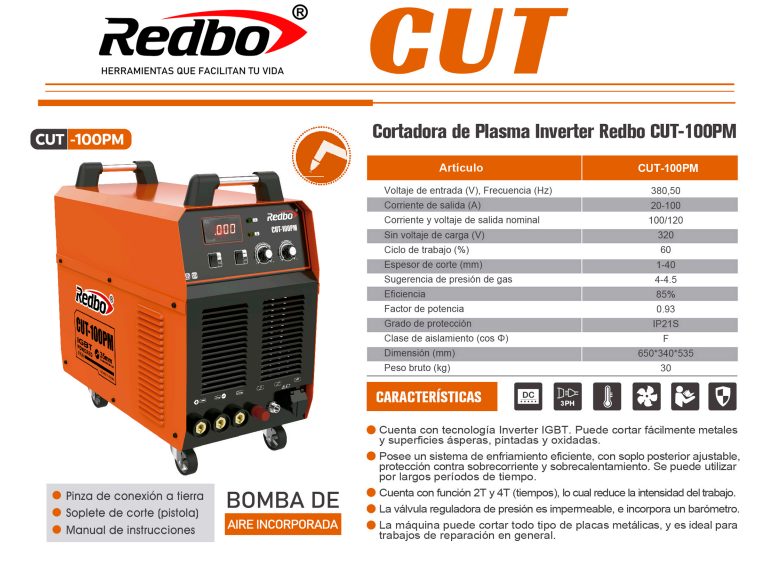 CORTADORA DE PLASMA CUT-100PM REDBO