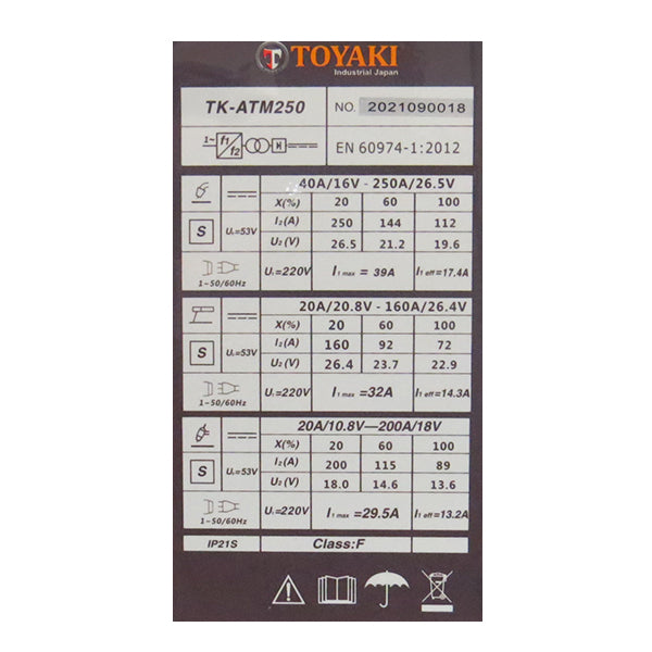 SOLDADORA MULTIPROCESO MIG/TIG/MMA TOYAKI TK-ATM250
