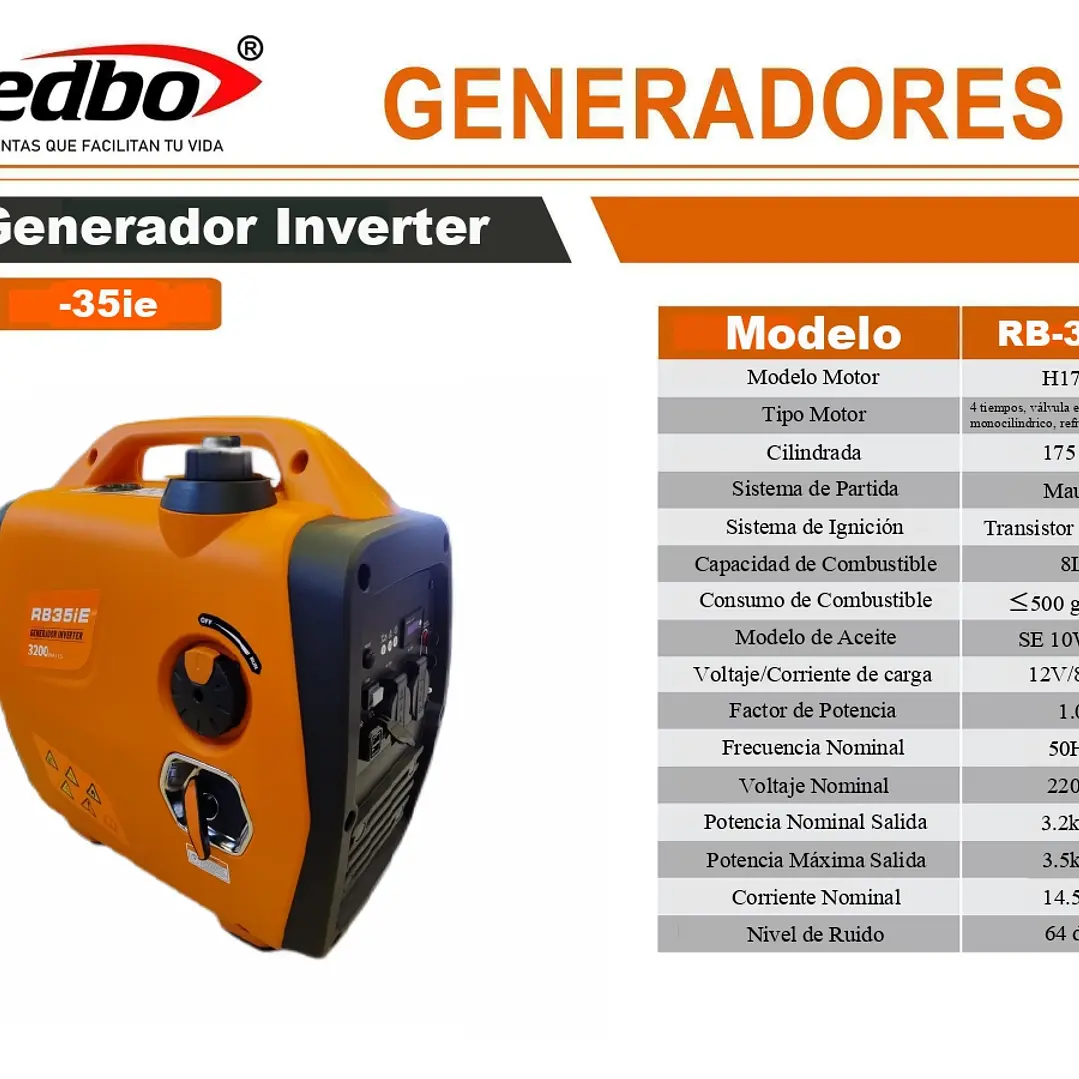 GENERADOR INVERTER ELECTRICO 3500W REDBO RB35IE