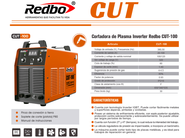 CORTADORA DE PLASMA CUT-100 REDBO