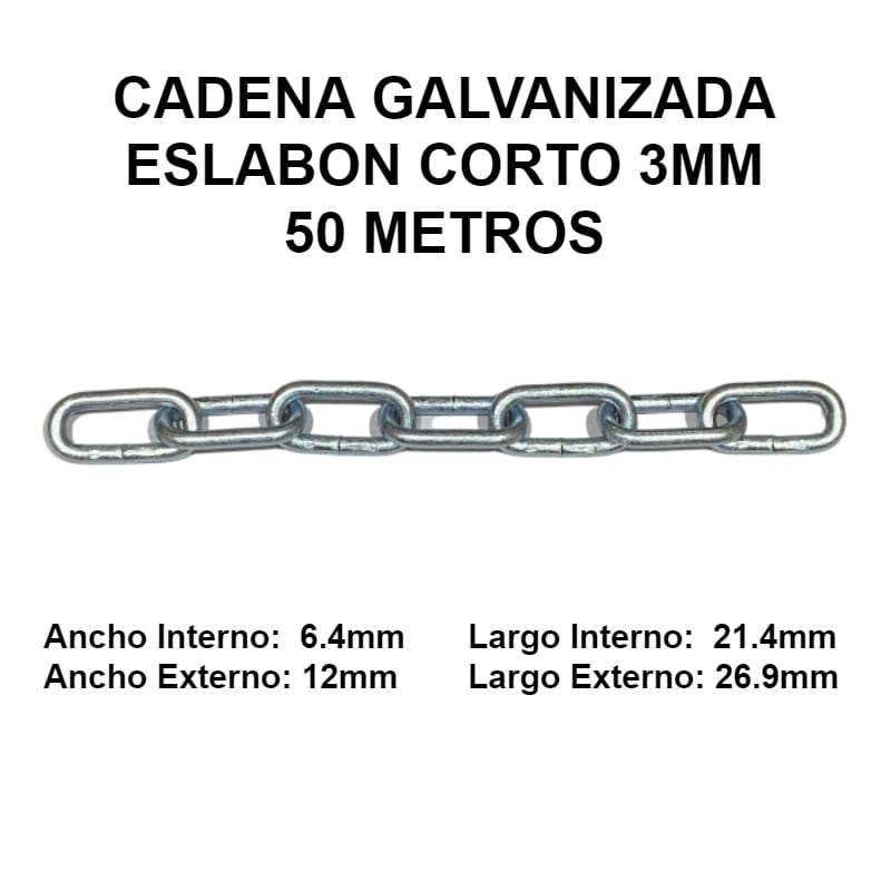 CADENA GALVANIZADA 3MM ESLABON CORTO 50 METROS OKB