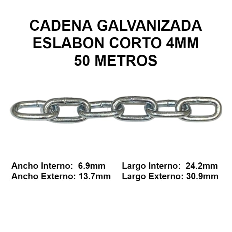 CADENA GALVANIZADA 4MM ESLABON CORTO 50 METROS OKB