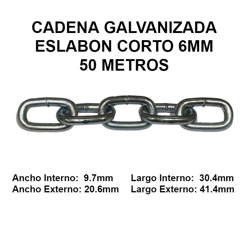 CADENA GALVANIZADA 6MM ESLABON CORTO 50 METROS OKB