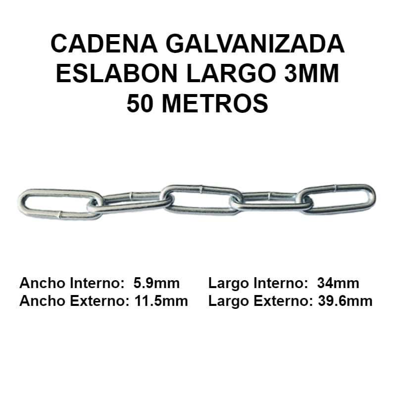 CADENA GALVANIZADA 3MM ESLABON LARGO 50 METROS OKB