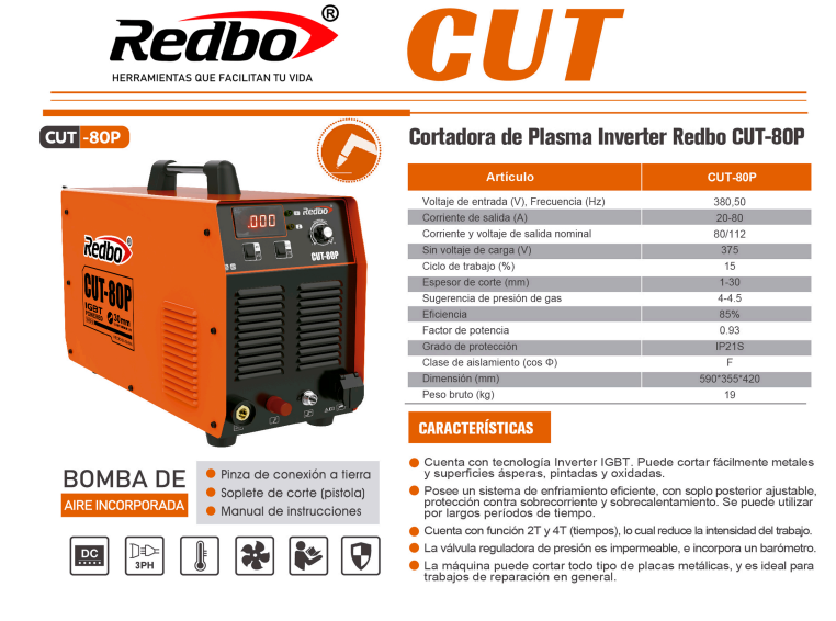 CORTADORA DE PLASMA CUT-80P REDBO