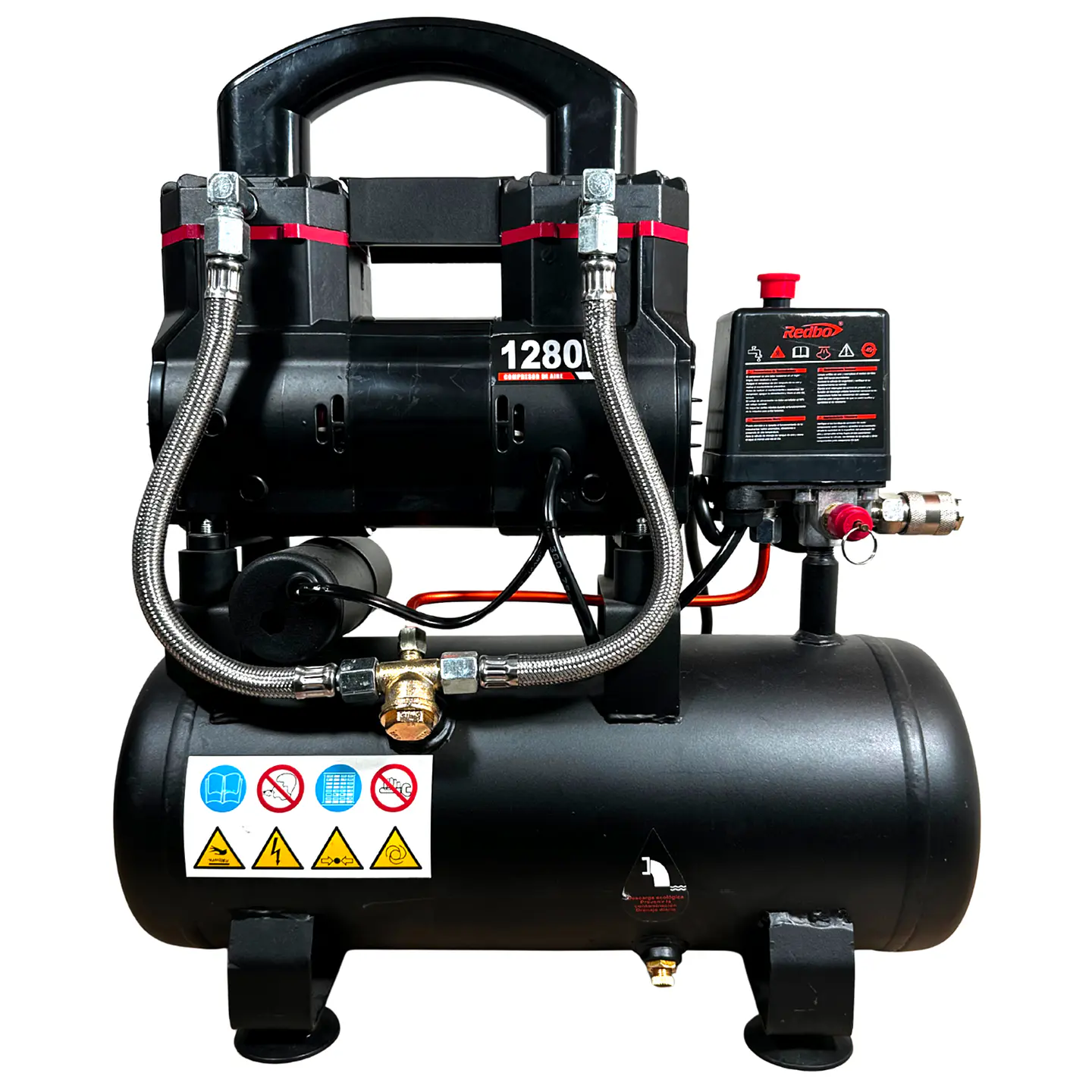 COMPRESOR DE AIRE SILENCIOSO LIBRE DE ACEITE 10L 1.8HP REDBO ACN-1280