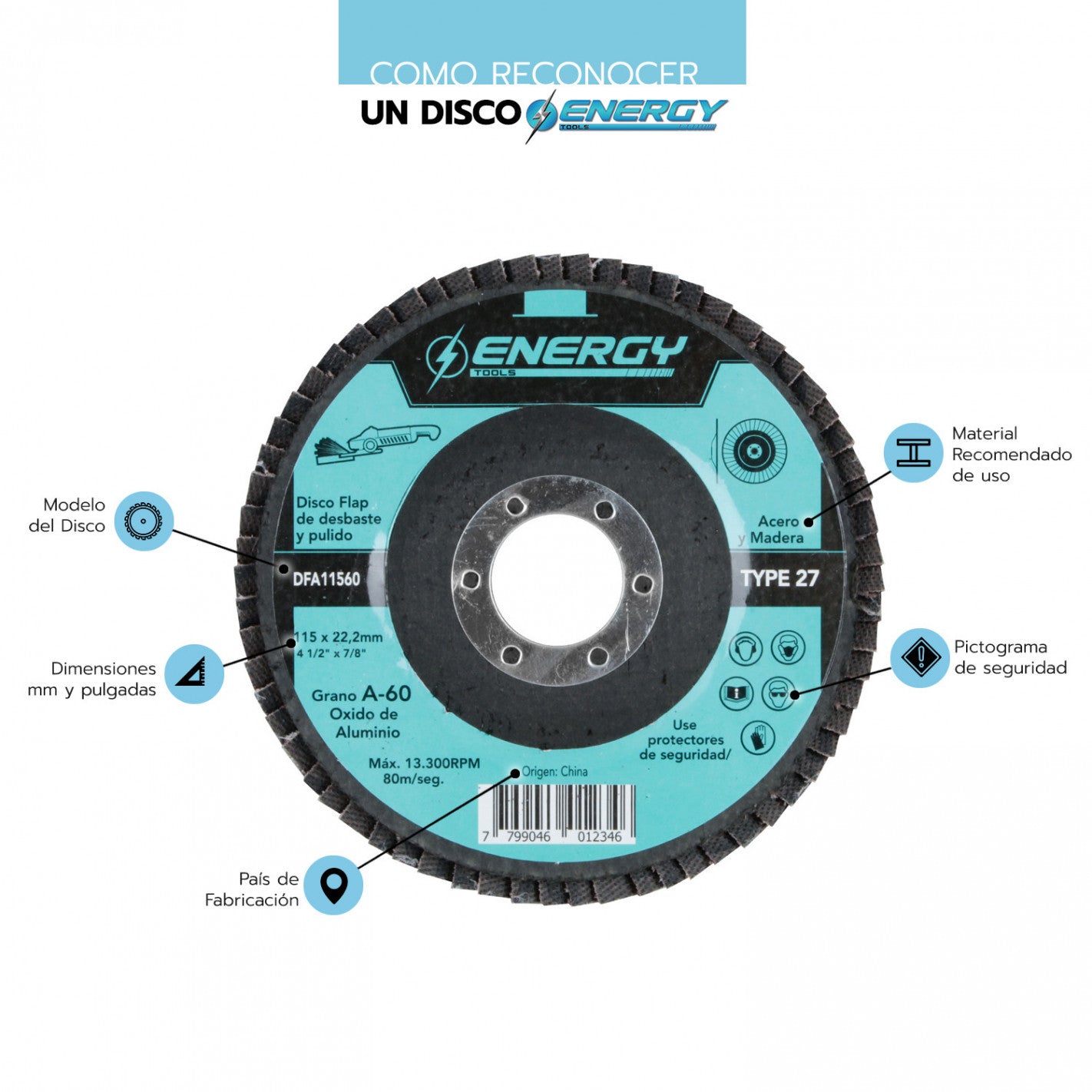 DISCO TRASLAPADO FLAP ACERO/MADERA 4 1/2′ G60 ENERGY