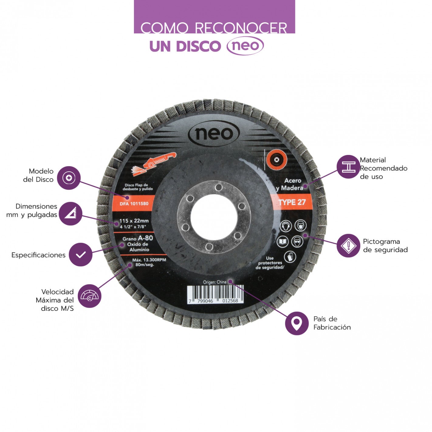 DISCO TRASLAPADO FLAP ACERO/MADERA 4 1/2′ G80 NEO