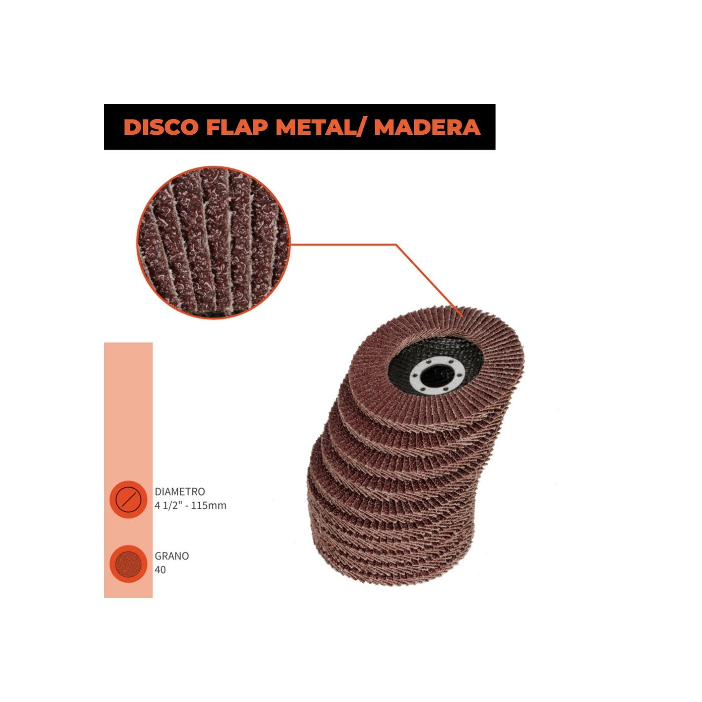 DISCO TRASLAPADO FLAP ACERO/MADERA 4 1/2′ G40 GLADIATOR