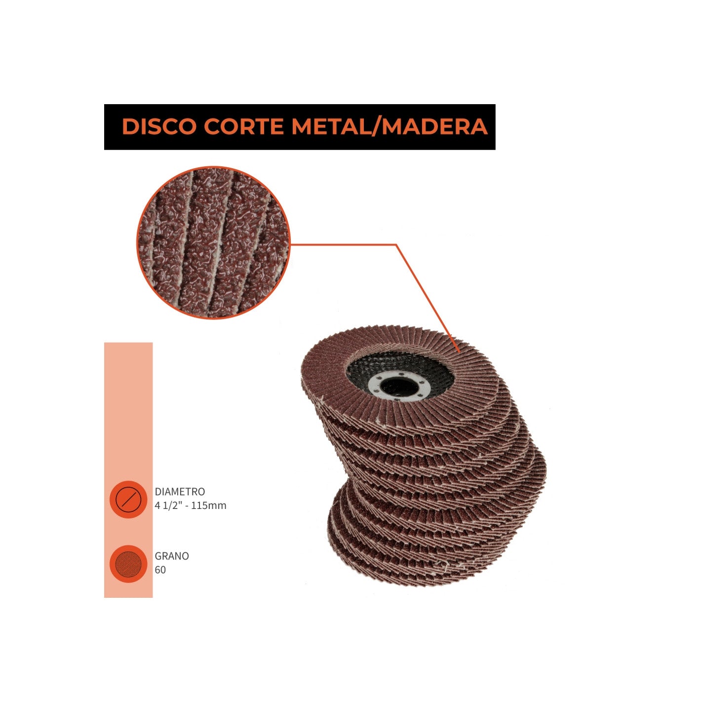 DISCO TRASLAPADO FLAP ACERO/MADERA 4 1/2′ G60 GLADIATOR