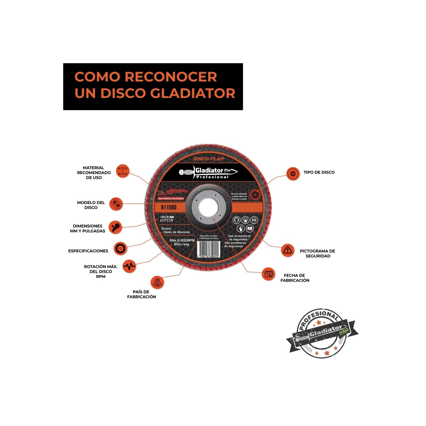 DISCO TRASLAPADO FLAP ACERO/MADERA 4 1/2′ G80 GLADIATOR