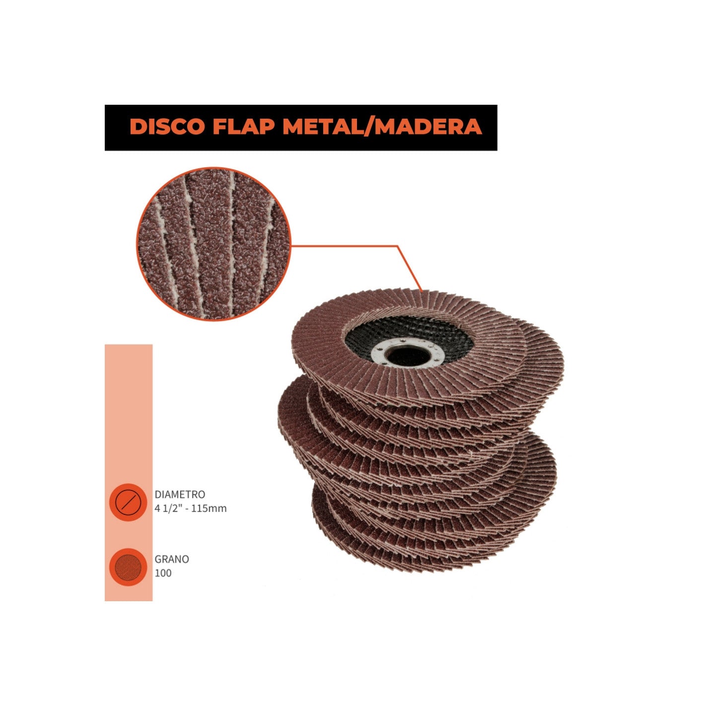 DISCO TRASLAPADO FLAP ACERO/MADERA 4 1/2′ G100 GLADIATOR