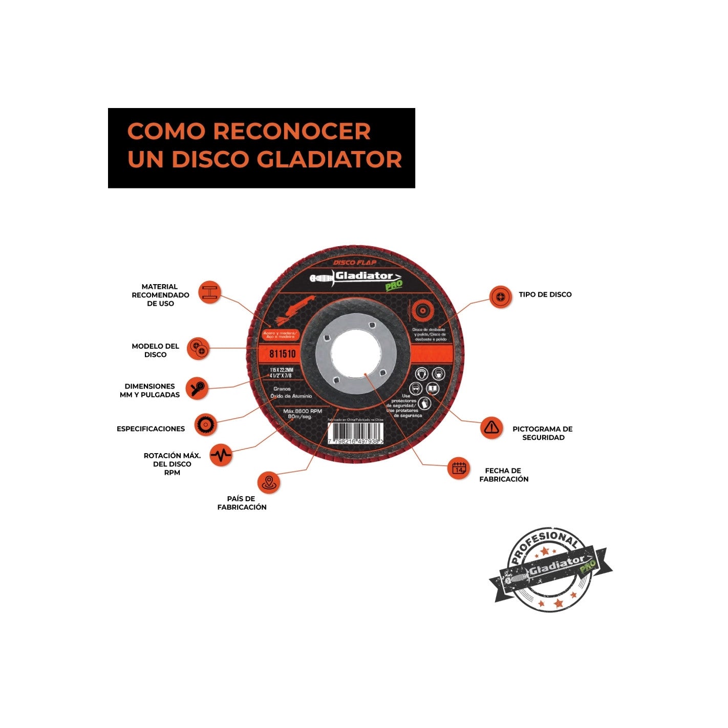 DISCO TRASLAPADO FLAP ACERO/MADERA 4 1/2′ G100 GLADIATOR
