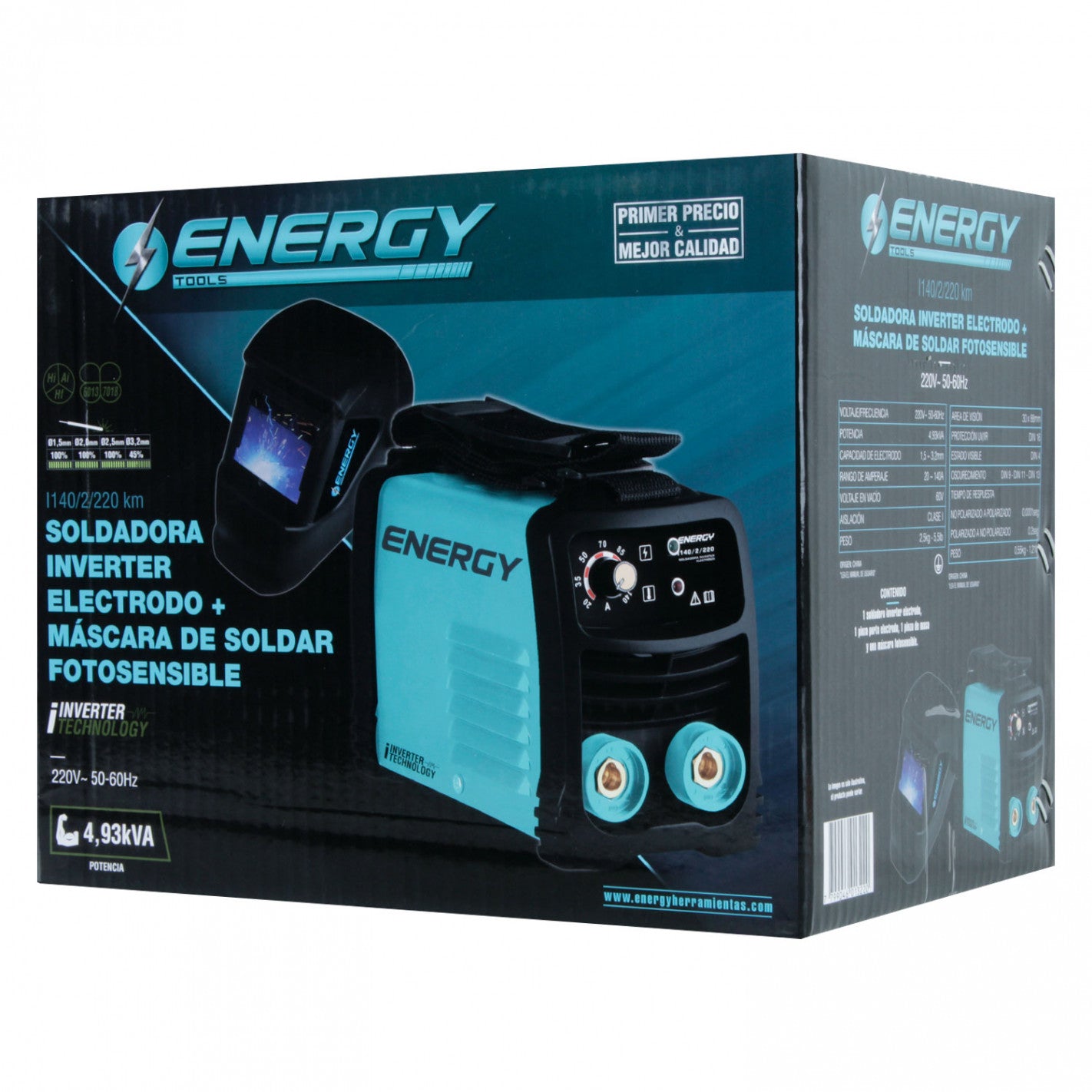 KIT SOLDADORA INVERTER ARCO MANUAL 140amp + MASCARA ENERGY I140/2/220 KM