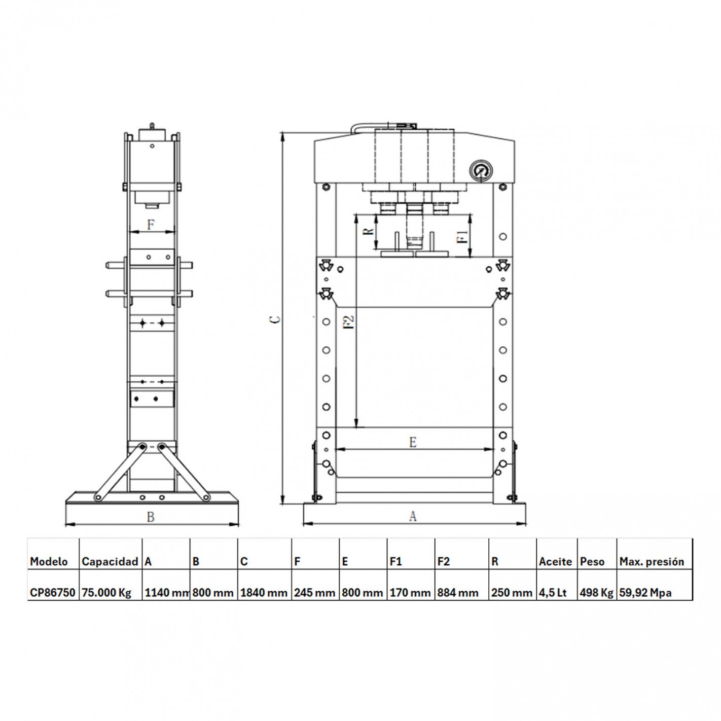 PRENSA HIDRONEUMATICA 75 TONELADAS CHICAGO PNEUMATIC CP86750
