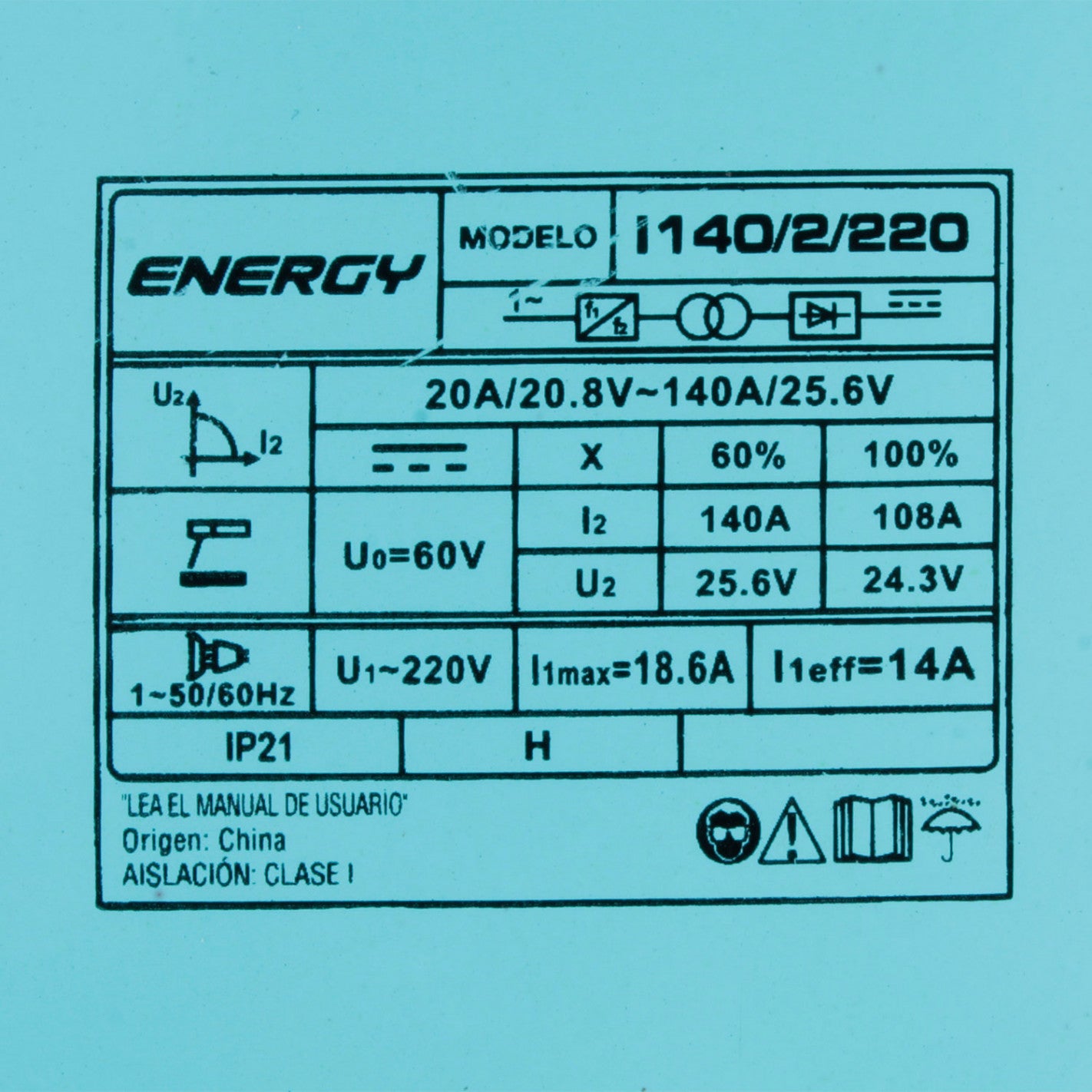 SOLDADORA INVERTER ARCO MANUAL 140amp ENERGY I140/220