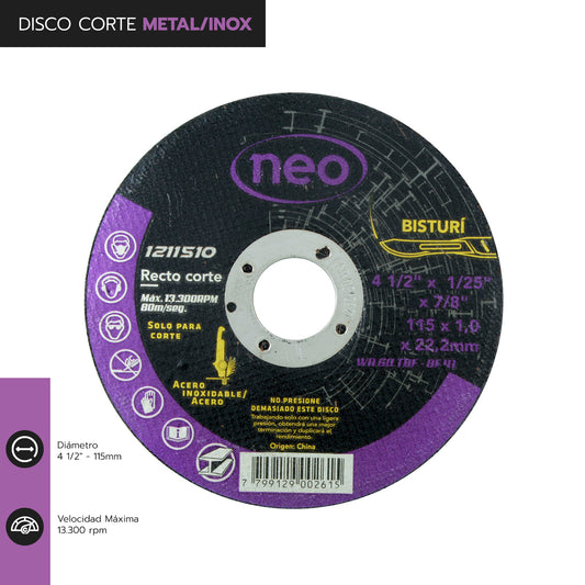 DISCO DE CORTE 4 1/2′ x 1.0mm NEO