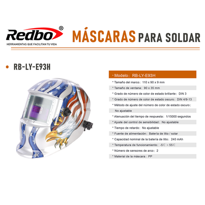 MASCARA DE SOLDAR FOTOSENSIBLE REDBO RB-LY93H