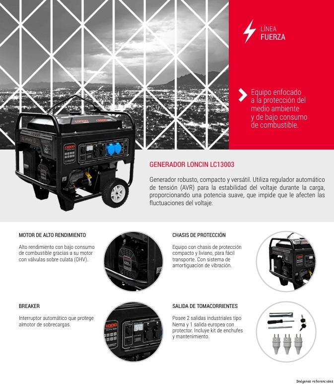 GENERADOR GASOLINA LONCIN LC13003S 10KVA PE C/BATERÍA 380V