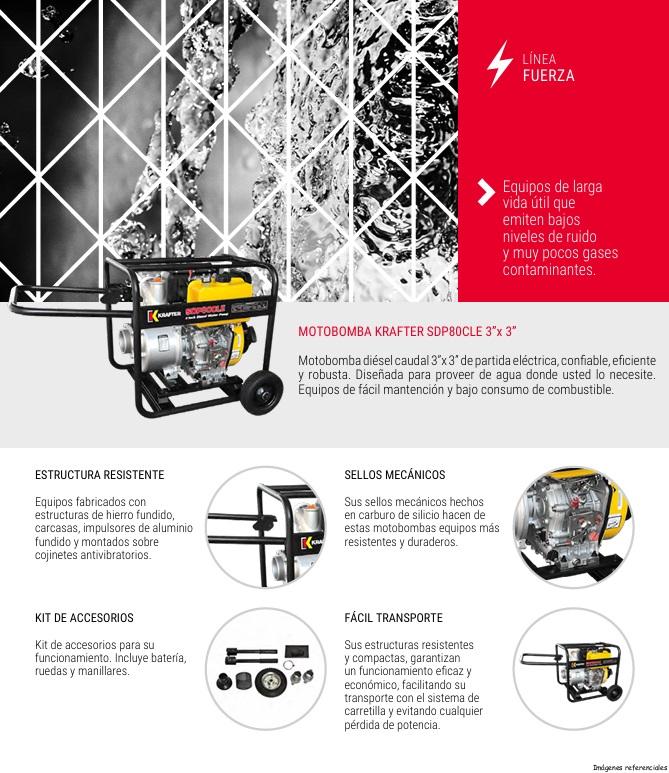 MOTOBOMBA DIÉSEL 3″X 3″ CAUDAL PE 6 HP KRAFTER SDP80CLE