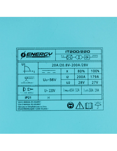 SOLDADORA INVERTER 200 AMP ENERGY TIG IT 200