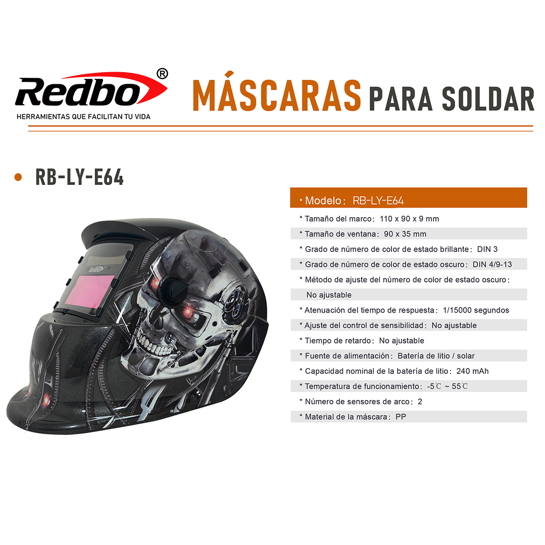 MASCARA DE SOLDAR FOTOSENSIBLE REDBO RB-LYE64