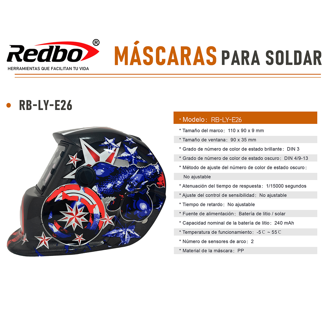 MASCARA DE SOLDAR FOTOSENSIBLE REDBO RB-LY-E26