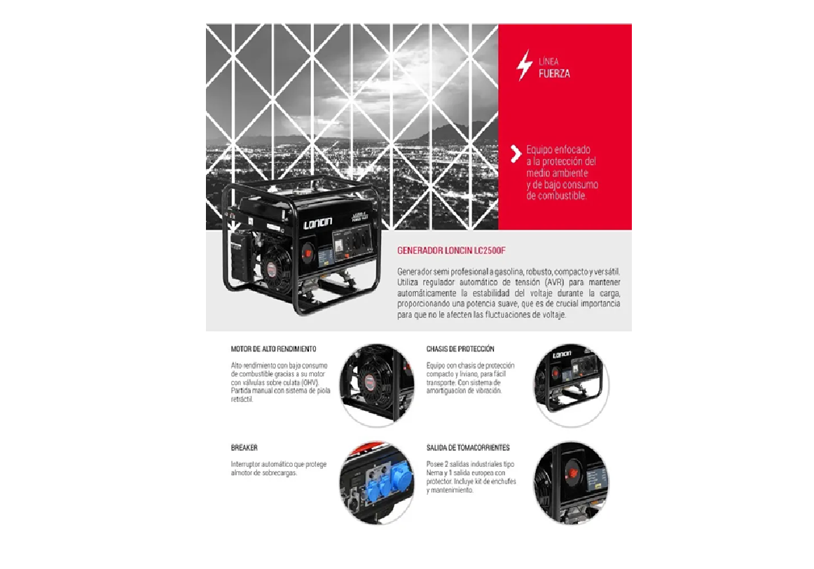 GENERADOR GASOLINA LONCIN LC2500F 2.2 KVA PARTIDA MANUAL
