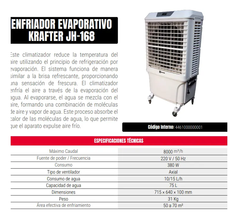 ENFRIADOR DE AIRE EVAPORATIVO INDUSTRIAL KRAFTER JH168