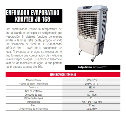 ENFRIADOR DE AIRE EVAPORATIVO INDUSTRIAL KRAFTER JH168