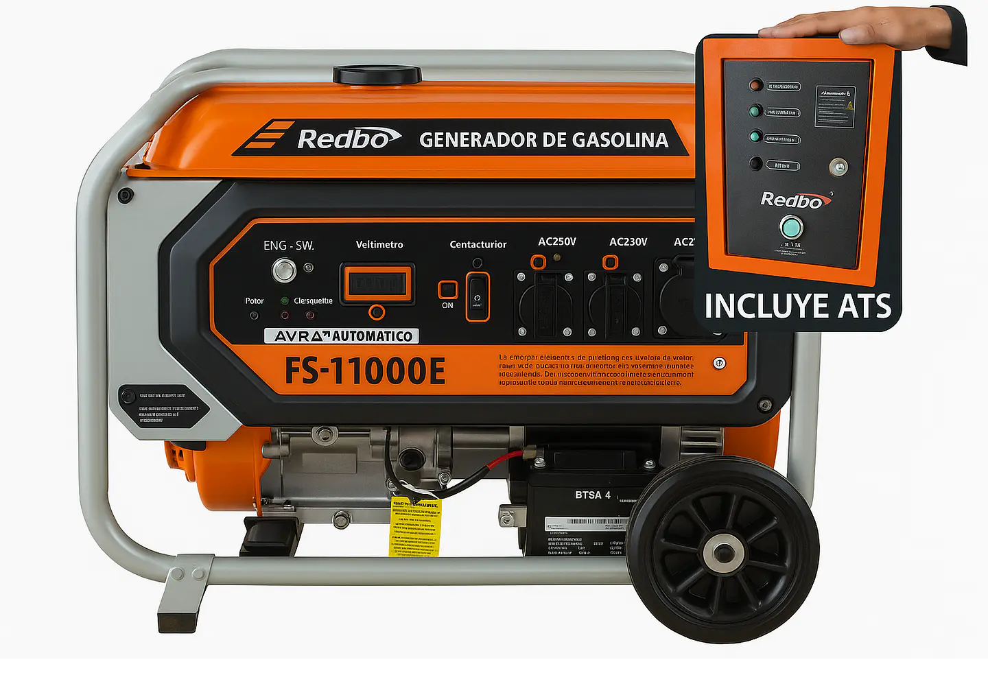 GENERADOR GASOLINA PARTIDA ELECTRICA 9,0 kW REDBO FS-11000E + ATS