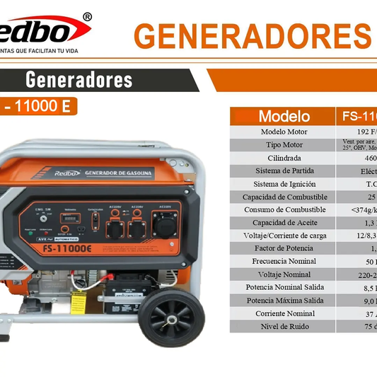 GENERADOR BENCINERO PARTIDA ELECTRICA REDBO FS-1100E