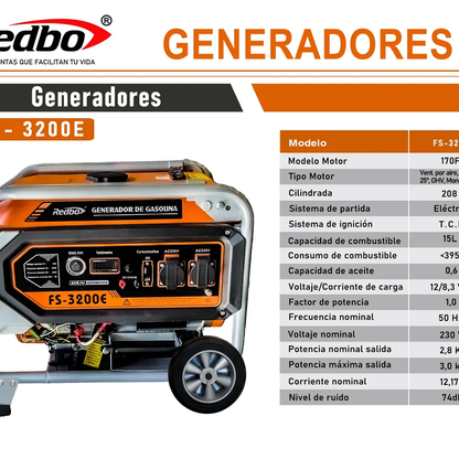 GENERADOR BENCINERO PARTIDA ELECTRICA REDBO FS-3200E