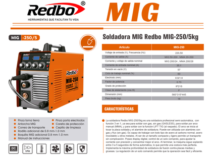 SOLDADORA MIG-250/5 kg REDBO