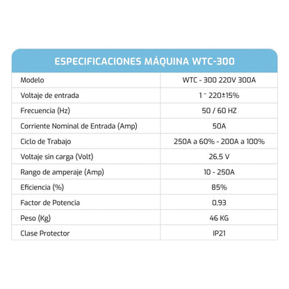 SOLDADORA INVERTER MIG 300A 220V WTC-300 WELTEC