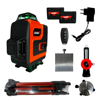 NIVEL LASER REDBO RB-4D-16 4×360° VERDE CON TRIPODE Y ACCESORIOS