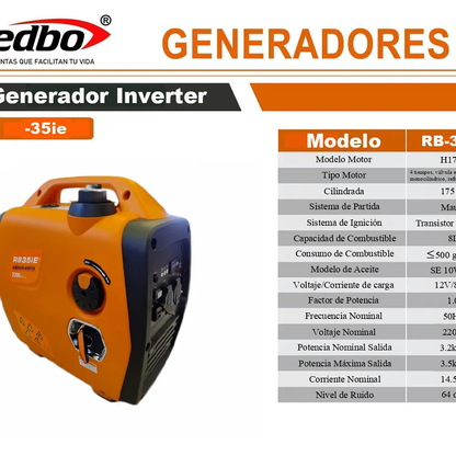 GENERADOR INVERTER ELECTRICO 3500W REDBO RB35IE