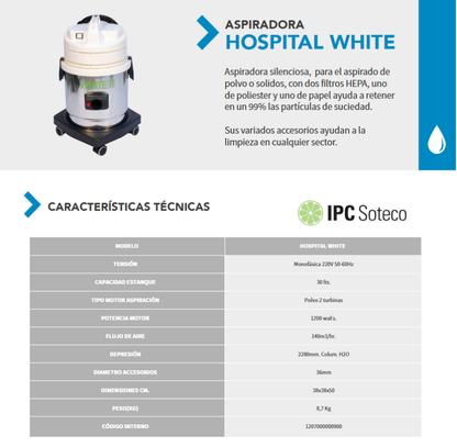 ASPIRADORA POLVO SOTECO WHITE 27L 1200W